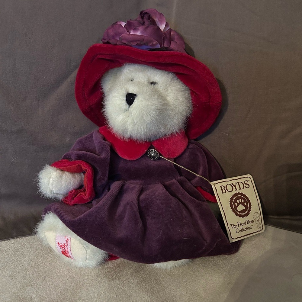 Boyds White Teddy Bear with Red and Purple Outfit